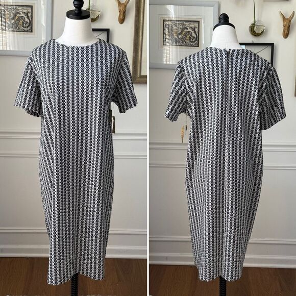 Vintage 60s 70s NWT NOS Sears Polyester Black White Print Shift Dress Shirt XL - Picture 1 of 6